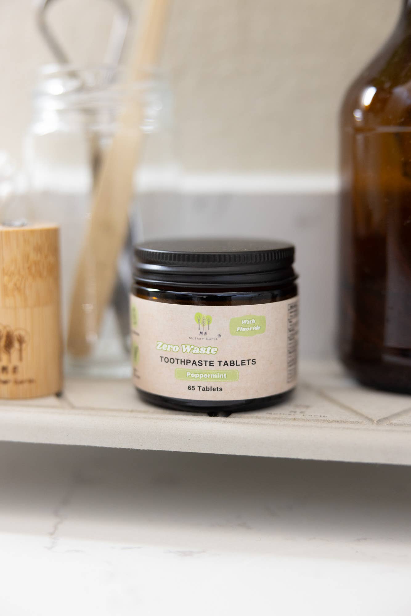 Zero Waste Toothpaste Tablets in Refillable Amber Glass Jars