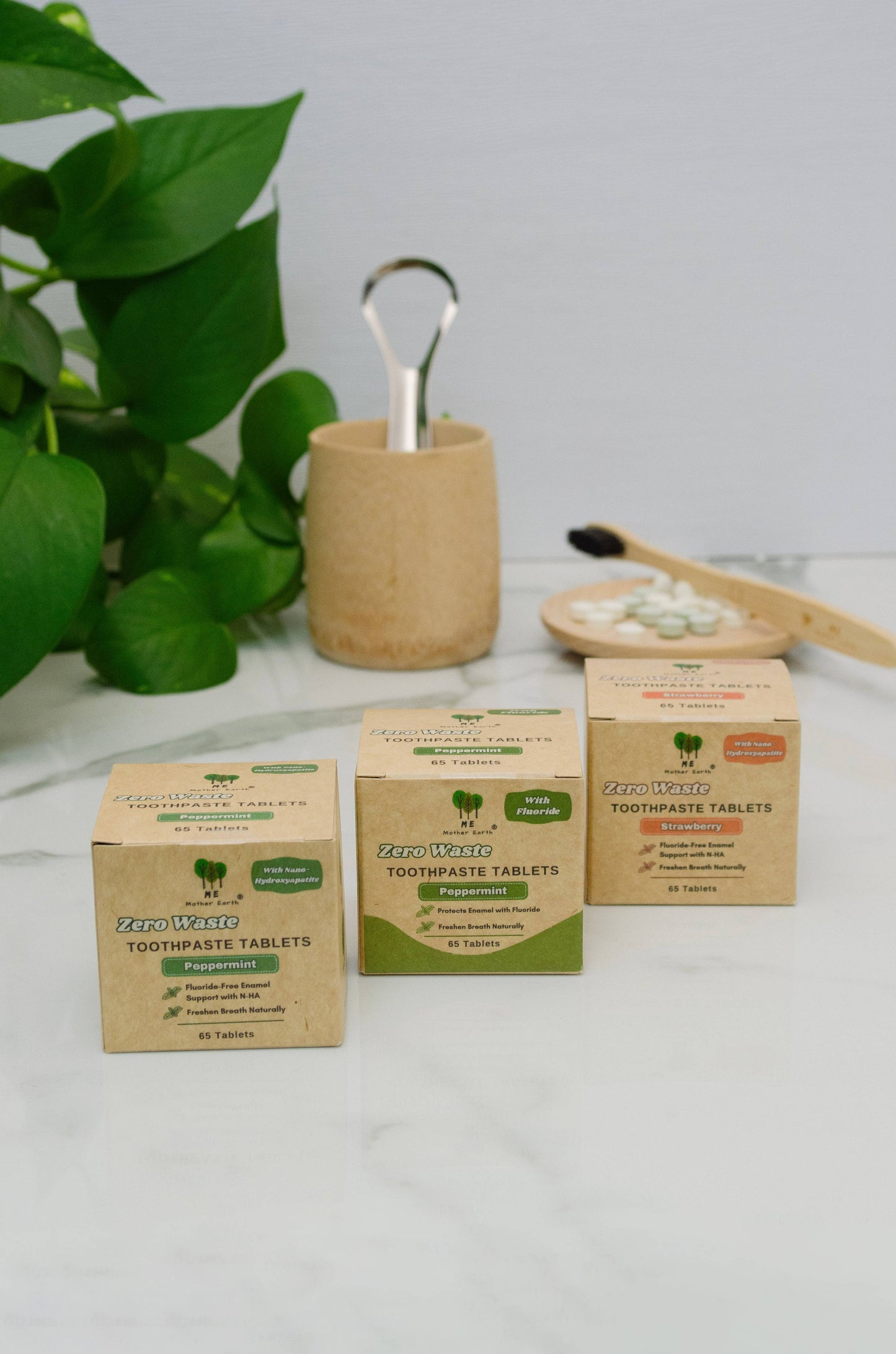 Zero Waste Toothpaste Tablets in Refillable Amber Glass Jars