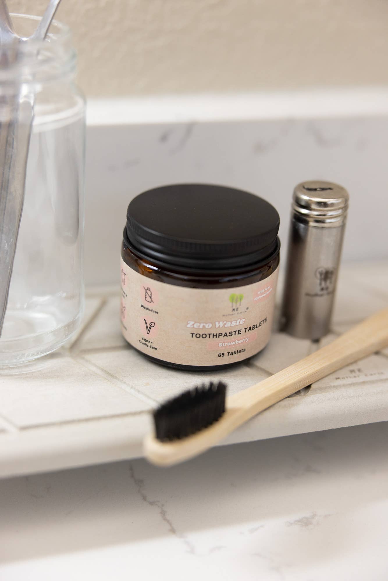 Zero Waste Toothpaste Tablets in Refillable Amber Glass Jars